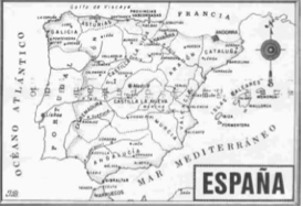 Mapa da Espanha e Portugal na península Ibérica